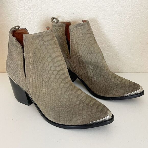 Jeffrey Campbell Cromwell pointed toe Ankle Bootie suede snake embossed 10 - Picture 9 of 16